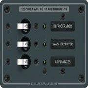 BLUE SEA PANEL 120VAC 3 CIRCUIT BREAKE All Hot Neutral & Safety Ground Buses Installed