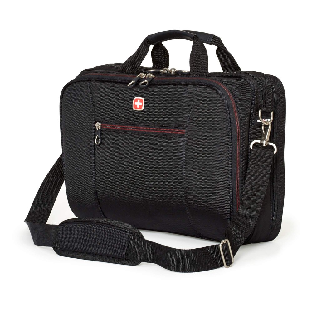 Swiss Gear 15.6" Laptop Case - Black, Unisex-Adults, Briefcase Style, Modern, 14L, 2 Compartments, 8 Pockets, Laptop Compatible