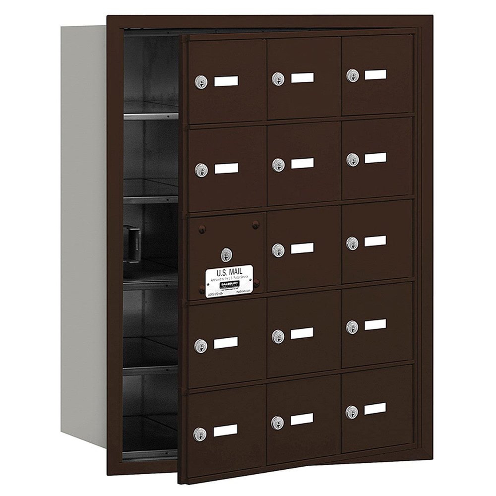 Salsbury Industries 3615ZFU 4B Plus Horizontal Mailbox, 15 A Doors 14 Usable, Front Loading, USPS Access, Bronze