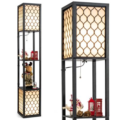 Costzon Shelf Floor Lamp w/ 2 Storage Shelves, 63 Inch Height, Switch on/Off, ETL Approved, Linen Shade