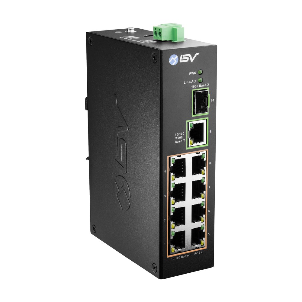 BV-Tech 8 Port PoE Switch with 1 Gigabit Uplink and Industrial DIN Rail - Power Over Ethernet Network Switch for IP Cameras, VoIP Phones, Wireless APs - IEEE802.3af/at, Wide Temperature Range