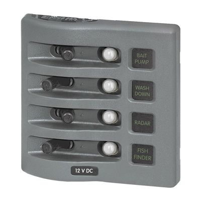 Blue Sea 4374 WeatherDeck Water Resistant Circuit Breaker Panel - 4 Position - Grey