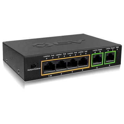 BV-Tech 6 Port PoE+ Switch (4 PoE+ Ports with 2 Ethernet Uplink and Extend Function) 60W 802.3at + 1 High Power PoE Port| Desktop Fanless Design | Plug & Play | Sturdy Metal Housing