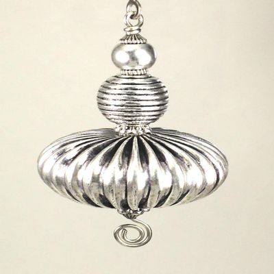 Large Fluted Silver Metal Corrugated Ceiling Fan Pull Chain
