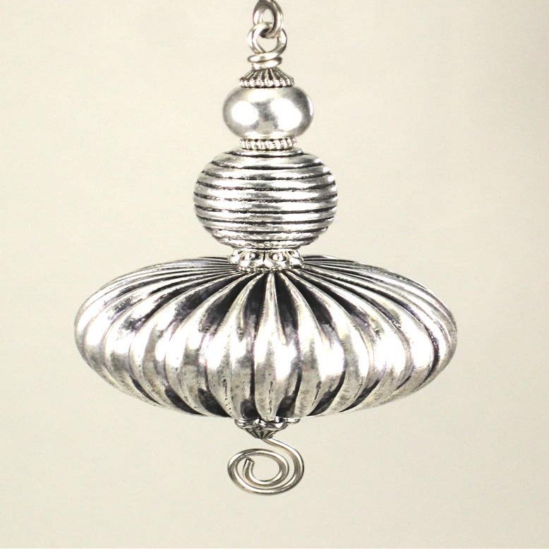Large Fluted Silver Metal Corrugated Ceiling Fan Pull Chain