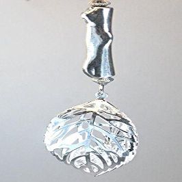 Glass Diamonds Inside a Silvery Openwork Filigree Leaf with Metal Branch Ceiling Fan Pull Chain