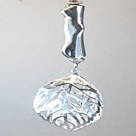Glass Diamonds Inside a Silvery Openwork Filigree Leaf with Metal Branch Ceiling Fan Pull Chain