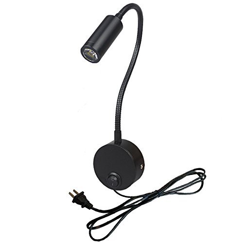 LUMINTURS 3W LED Wall Picture Lamp Hardwired Fixture ON/OFF Plug Switch Light Black-finish Pure White