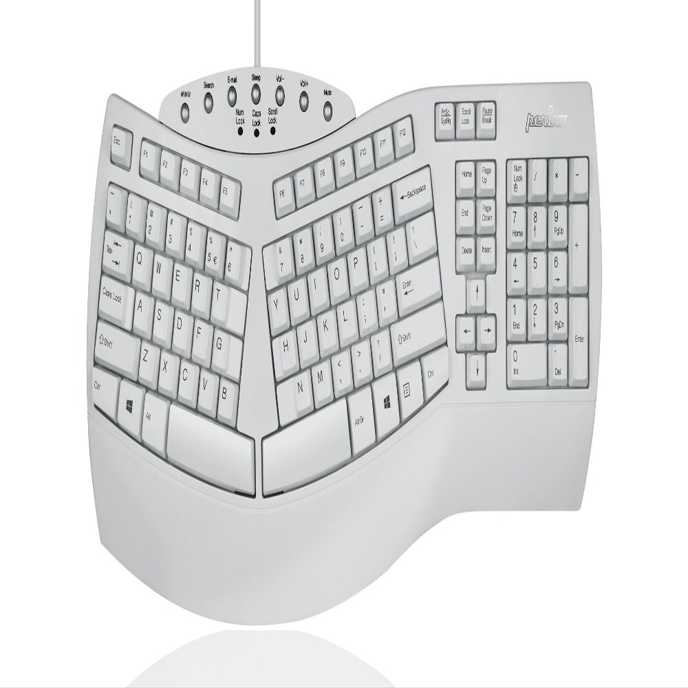 Perixx PERIBOARD-512W Periboard-512 Ergonomic Split Keyboard - Natural Ergonomic Design - White - Bulky Size 19.09"X9.29"X1.73", US English Layout