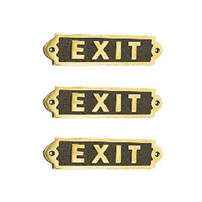 Renovators Supply Exit Sign Solid Brass Plaque Polished Pack of 3