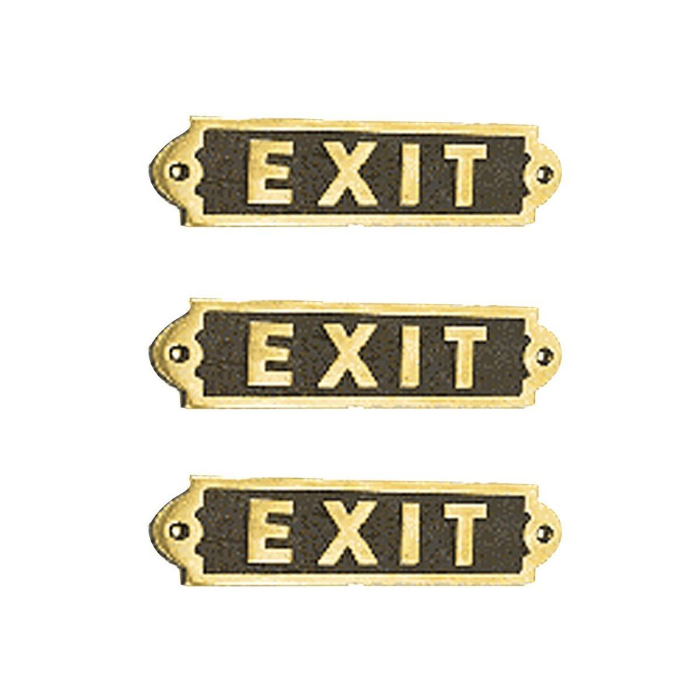 Renovators Supply Exit Sign Solid Brass Plaque Polished Pack of 3