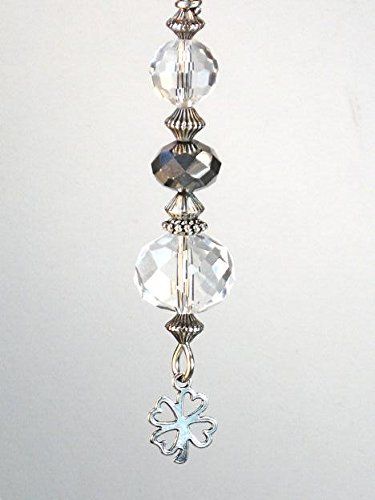 Silvery Four Leaf Clover with Clear & Silver Faceted Lampwork Glass Ceiling Fan Pull Chain