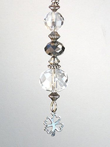 Silvery Four Leaf Clover with Clear & Silver Faceted Lampwork Glass Ceiling Fan Pull Chain
