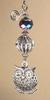Antiqued Pewter Silvery Metal Owl and Lampwork Glass Fan Pull Chain/Light Pull view 2