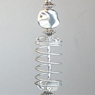 A Silvery Swirl Spring & Faceted Clear Glass Ceiling Fan Pull Chain