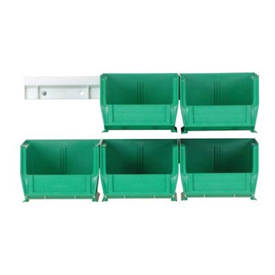 Quantum HNS210GN Hanging Rail System, 5-3/8-Inch Long by 4-1/8-Inch Wide by 3-Inch High, Green, Set of 6 bins and 2 rails