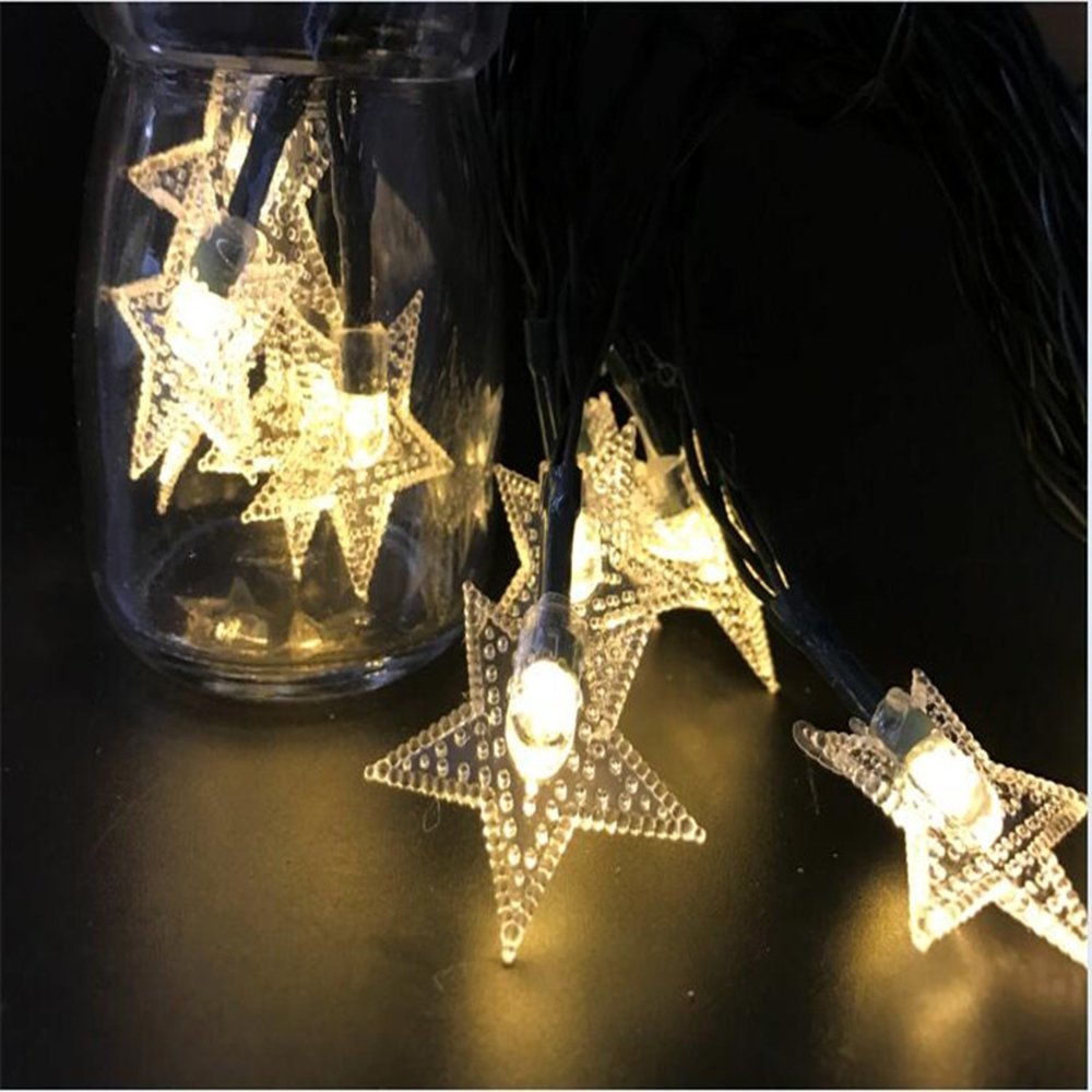 K JINGKELAI Solar Stars String Lights 6.5 Meters 30 LED Solar Fairy Lights for Christmas,Wedding,Outdoor,XmasTree,Garden,Patio,Party,Lawn Decoration (Warm White)