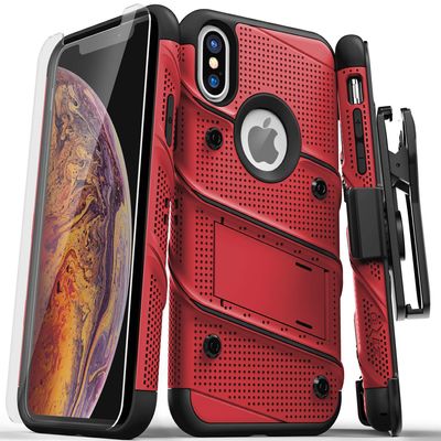 ZIZO Bolt Series for iPhone X Case Military Grade Drop Tested with Screen Protector, Kickstand and Holster iPhone Xs RED Black