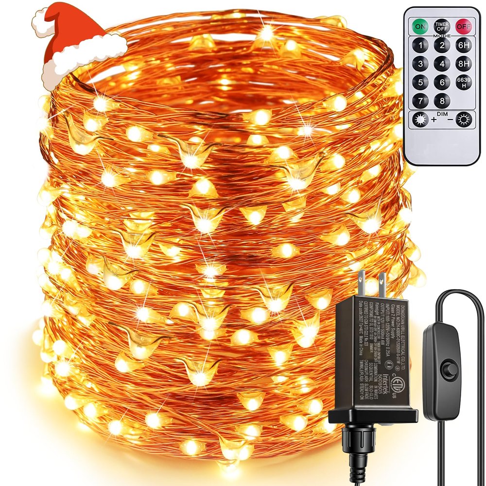 ZAECANY Super Long LED String Lights 99ft 300 LEDs Fairy String Lights with Switch/Timer, Indoor/Outdoor Copper String Lights with Remote, for Birthday Wedding Christmas, Plug in/8 Modes Warm White