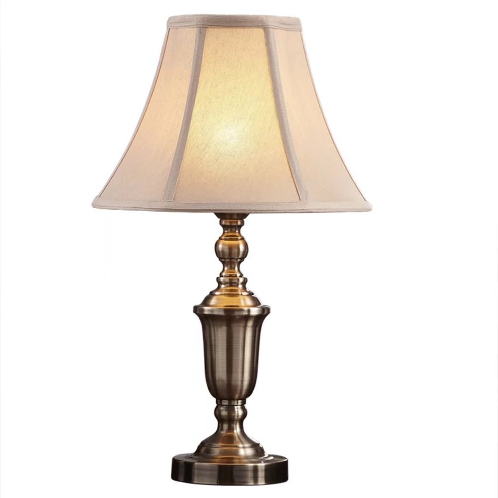 LIN XIAO HAO mayu Retro Desk Lamp E27 Minimalist Button Switch European Bedroom Bedside Metal Linen Lamp Cover Table Lamp Bronze Finish