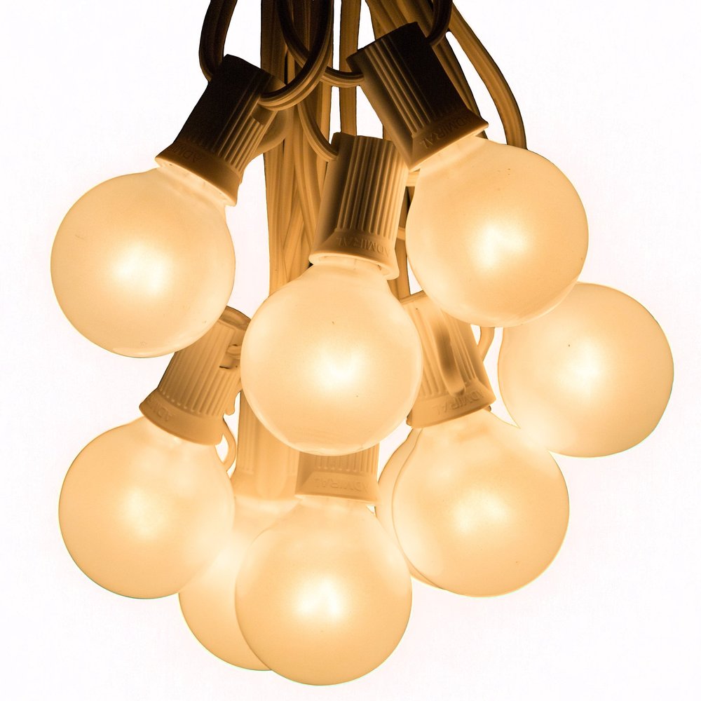 100 Foot G40 White Pearl Wedding String Lights with White Wire