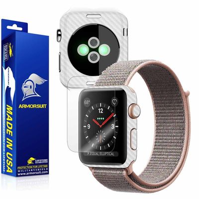 ArmorSuit White Carbon Fiber Skin Back Protector Film + Max Coverage HD Clear Screen Protector for Apple Watch 38mm (Series 3) - HD Clear