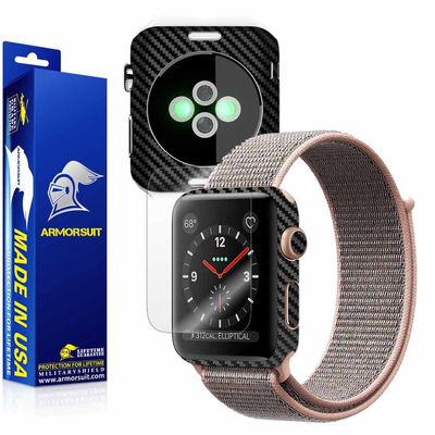 ArmorSuit Black Carbon Fiber Skin Back Protector Film + Max Coverage HD Clear Screen Protector for Apple Watch 38mm (Series 3) - HD Clear