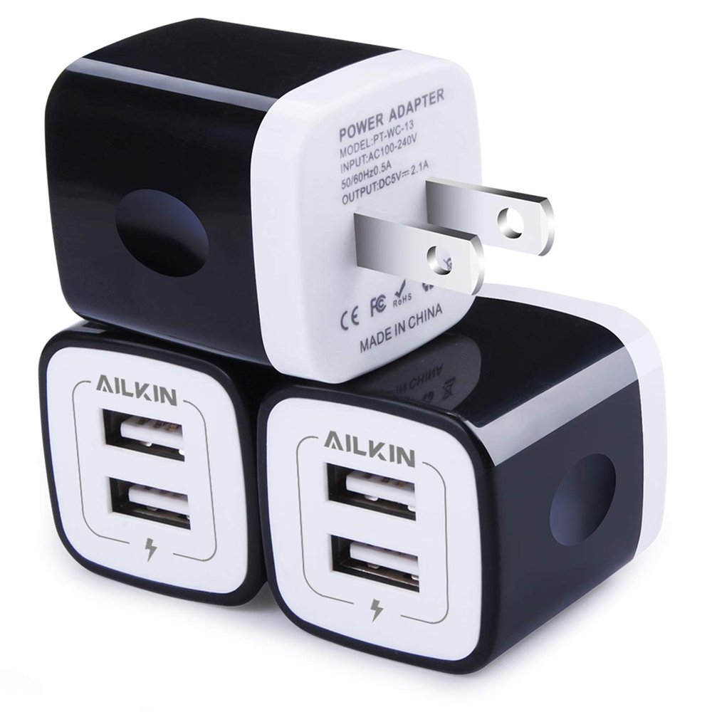 USB Wall Charger, Charger Adapter, 3Pack 2.1Amp Dual Port Fast Charging Box