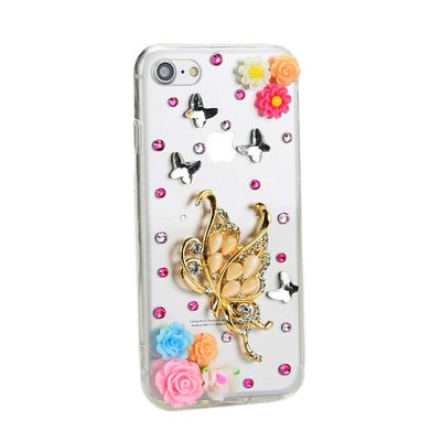 STENES Bling Case Compatible with iPhone 8 Plus Case - 3D Handmade Luxury Series Crystal Fairy Butterfly Girl Rose Flowers Sparkle Rhinestone Cover with Retro Bows - Crystal