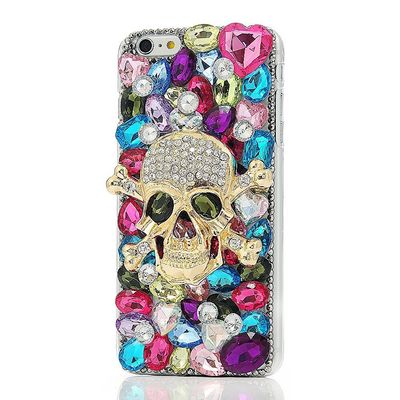 STENES Bling Case Compatible with iPhone 8 Plus Case - 3D Handmade Luxury Series Crystal Golden Skull Sparkle Rhinestone Cover Retro Bows - Colorful