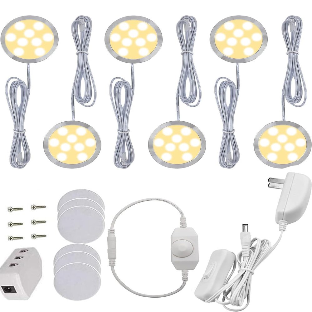 Cefrank Dimmable LED Puck Lights, 6-Pack Under Cabinet Lighting Warm White