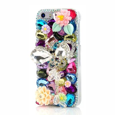 STENES Bling Case Compatible with iPhone 8 Plus Case - 3D Handmade Series Crystal Butterfly Rhinestone Pendant Flowers Leaf Sparkle Rhinestone Cover - Colorful