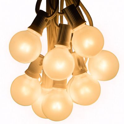 50 Foot G40 White Pearl Wedding String Lights with White Wire