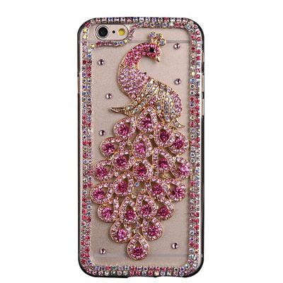 STENES Bling Phone Case Compatible with iPhone X Case - 3D Handmade Luxury Series Crystal Luxury Peacock Sparkle Rhinestone Cover Bling Case Compatible with iPhone X Retro Bows Dust Plug - Hot Pink