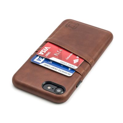 Dockem Wallet Card Case for iPhone SE 3 (2022), iPhone SE 2020, iPhone 8/7: Smooth Premium Synthetic Leather with 2 Card Holder Slots [Exec Brown]