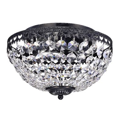 Edvivi Crystal Flush Mount Chandelier, 3 Lights Glam Lighting Fixture with Antique Black Finish, Crystal Shade, Entryway, Living, Dining, Bedroom, Closet