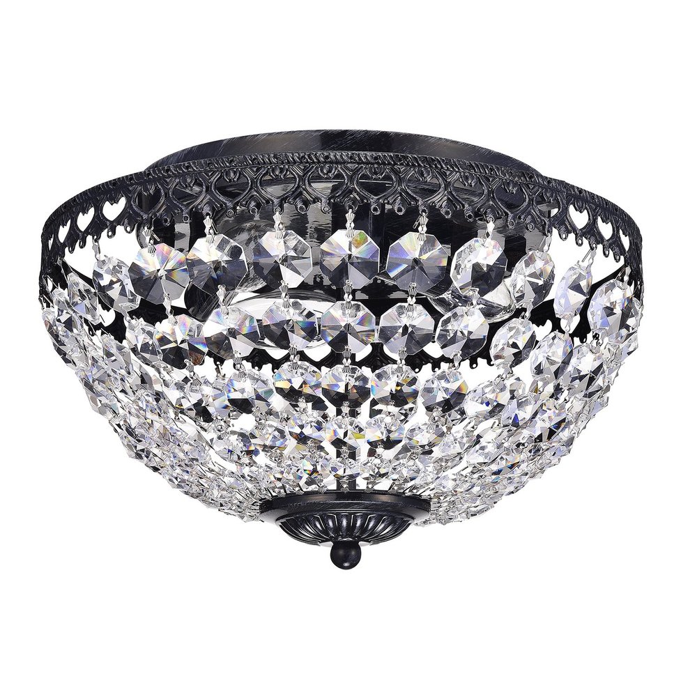 Edvivi Crystal Flush Mount Chandelier, 3 Lights Glam Lighting Fixture with Antique Black Finish, Crystal Shade, Entryway, Living, Dining, Bedroom, Closet