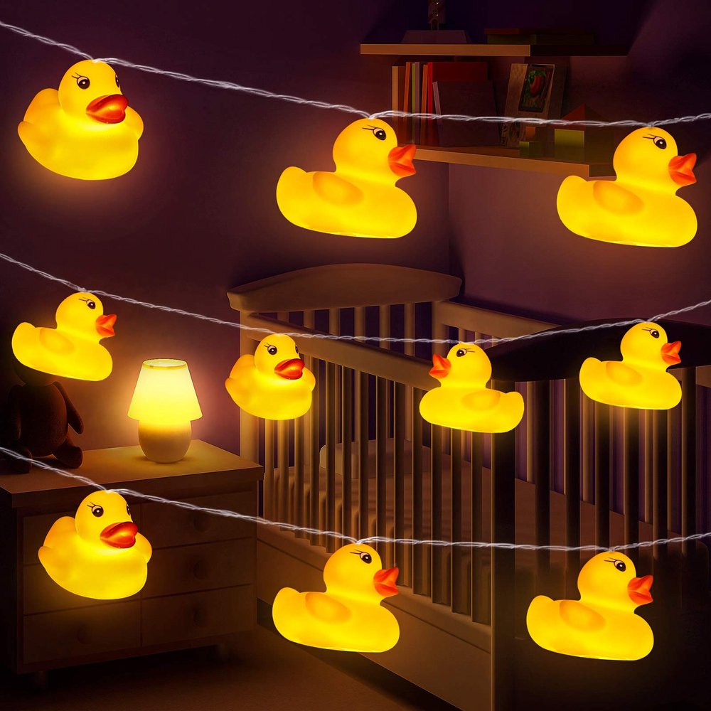 AceList 10 LED Yellow Duck String Lights for Kids Room - Interactive Squeaky, Warm White Glow, Child-Friendly Decorative Light for Nursery, Playful Bedroom Accessory