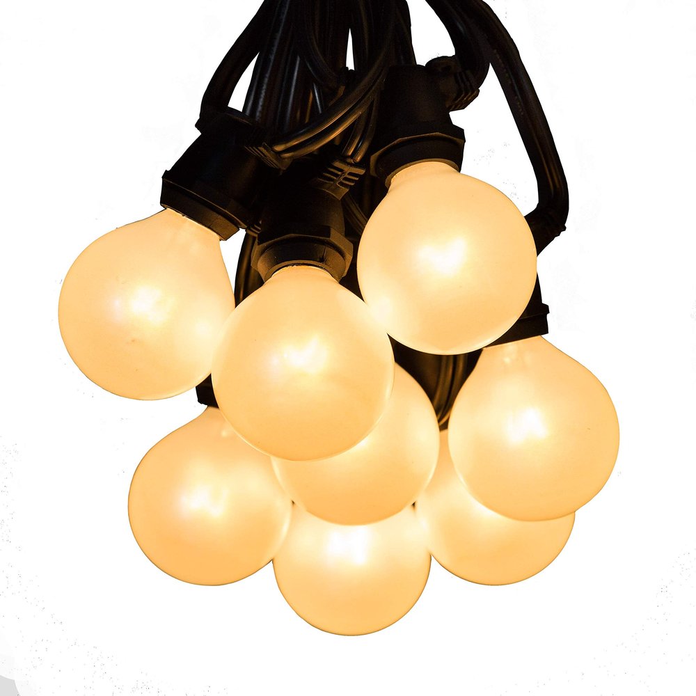 Hometown Evolution, Inc. White Pearl Outdoor Patio Globe String Lights (Commercial 100 Foot 80 Socket - G50 White Pearl 2 Inch Bulbs - Black Wire)