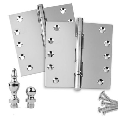 Solid Brass Architectural Door Hinges 2 Vintage Decorative Cap Mortise Hinges, Ball Bearings, and Stainless Steel Hinge Pin Home Decor by Embassy, 5 x 5 in., Polished Chrome