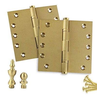 Solid Brass Architectural Door Hinges 2 Vintage Decorative Cap Mortise Hinges, Ball Bearings, and Stainless Steel Hinge Pin Home Decor by Embassy, 5 x 5 in., Satin Brass