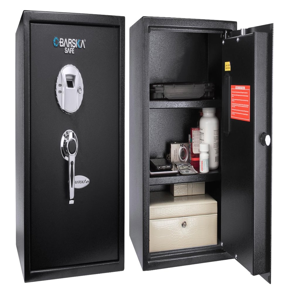 Barska Biometric Fingerprint Safe Quick Access Security Safe with 2.5-Second Keyless Entry, Solid Steel Construction & Backup Key for Home, Office & Valuables Storage - biometric safe medium safe