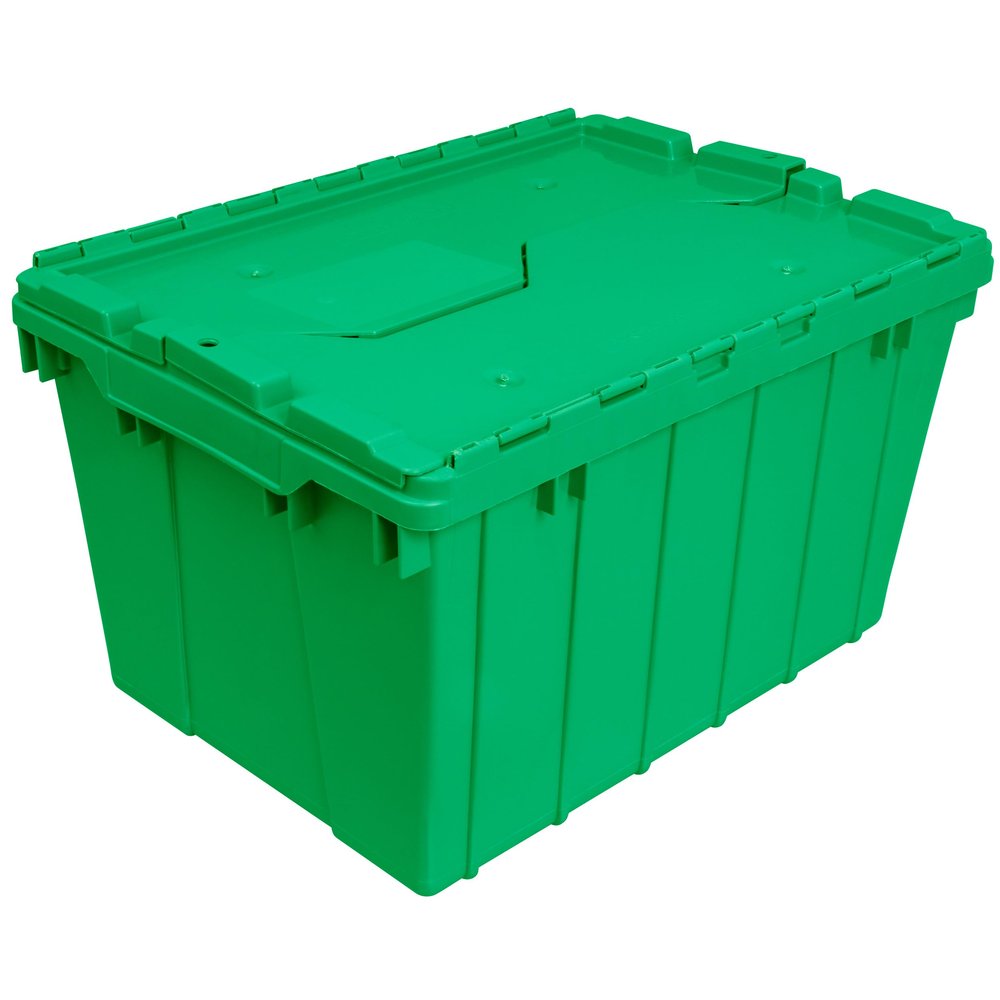 Akro-Mils 39120GREEN 39120 Industrial Plastic Storage Tote with Hinged Attached Lid, (21-Inch L by 15-Inch W by 12-Inch H), Green, (6-Pack)