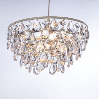 gypsy color The Original Brink House Plug-in 1 Light Crystal White Dome Chandelier H10xW11.5, White Metal Frame with 5 Tiers of Clear Acrylic Crystals