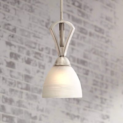 Possini Euro Design Milbury Satin Nickel Silver Mini Pendant Light 6" Wide Modern White Alabaster Glass Shade Fixture for Dining Room House Entryway Bedroom Kitchen Island Hallway High Ceilings