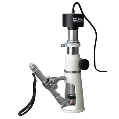 AmScope H2510-M Digital Handheld Stand Measuring Microscope, 20x/50x/100x Magnification, 17mm Field of View, Includes Pen Light, 1.3MP Camera with Reduction Lens, and Software