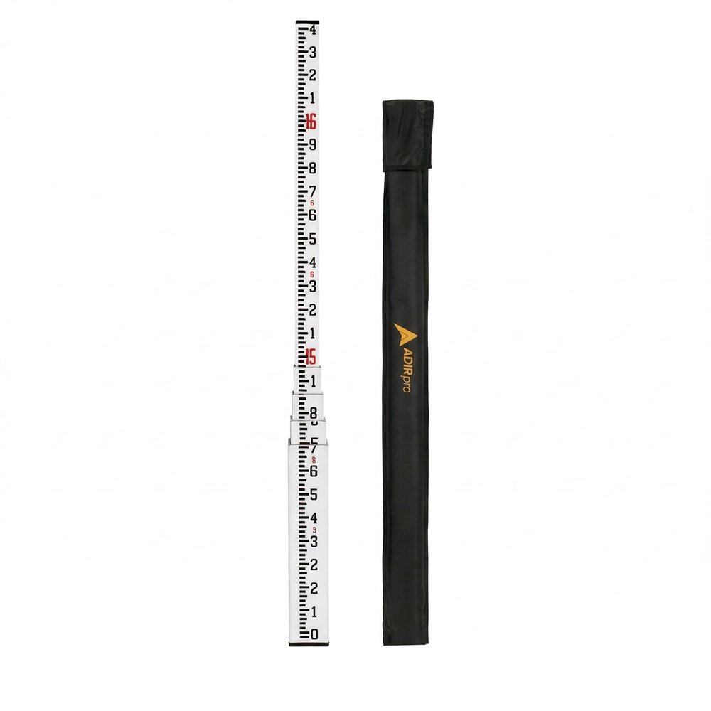 AdirPro 16-Foot Fiberglass Grade Rod 8ths, 4-Section Telescoping Rectangular Leveling Rod Non Glare and Corrosion Resistant Heavy Duty Carrying Case Included