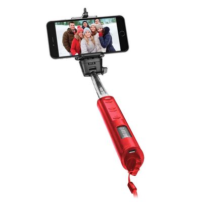 Smart Gear 40-inch Bluetooth Selfie Stick - Built In Wireless Shutter Release With Zoom Control - Red