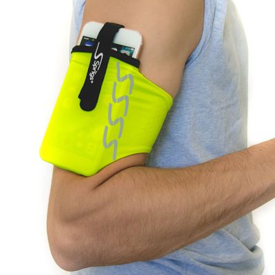 Sprigs Phone Armband for Running, Stretch Sleeve Arm Holder for iPhone 17, Samsung Galaxy S26 & Google Pixel 11, Fits Smartphones with Case for Jogging & Walking - HiViz, Medium