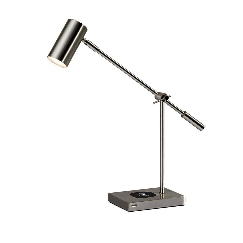 Adesso LED Desk Lamp, Brushed Steel, Wireless Charging, 22.25